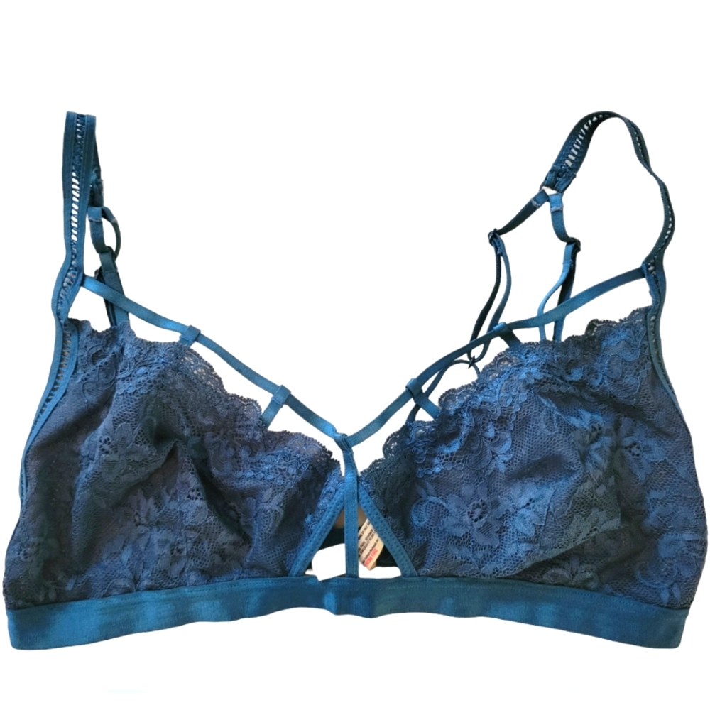 Free People Teal Lace Criss Cross cut-out bralette size Large